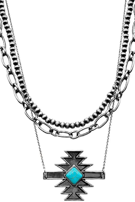 Western Gemstone Aztec Navajopearl Chain Necklace - LECCE