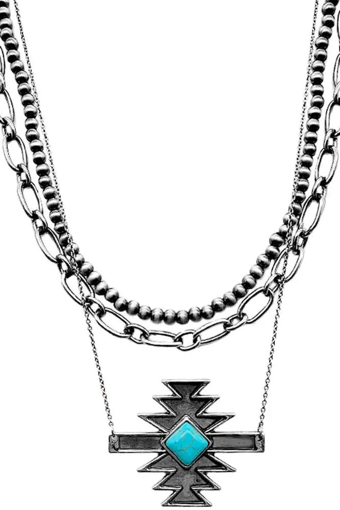 Western Gemstone Aztec Navajopearl Chain Necklace - LECCE