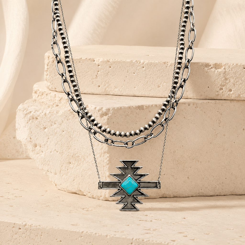Western Gemstone Aztec Navajopearl Chain Necklace
