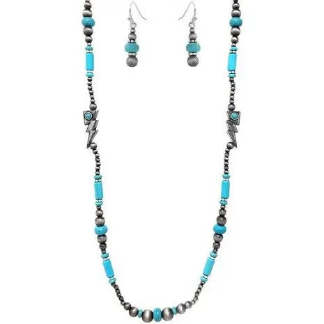 Western Gemstone Bolt Navajo Pearl Necklace Set - LECCE
