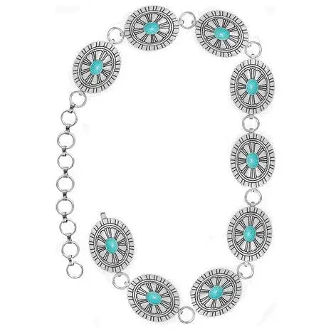Western Gemstone Concho Flower Fashion Chain Belt - LECCE