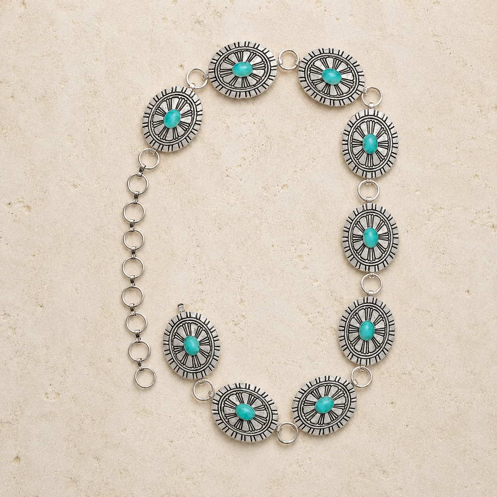 Western Gemstone Concho Flower Fashion Chain Belt