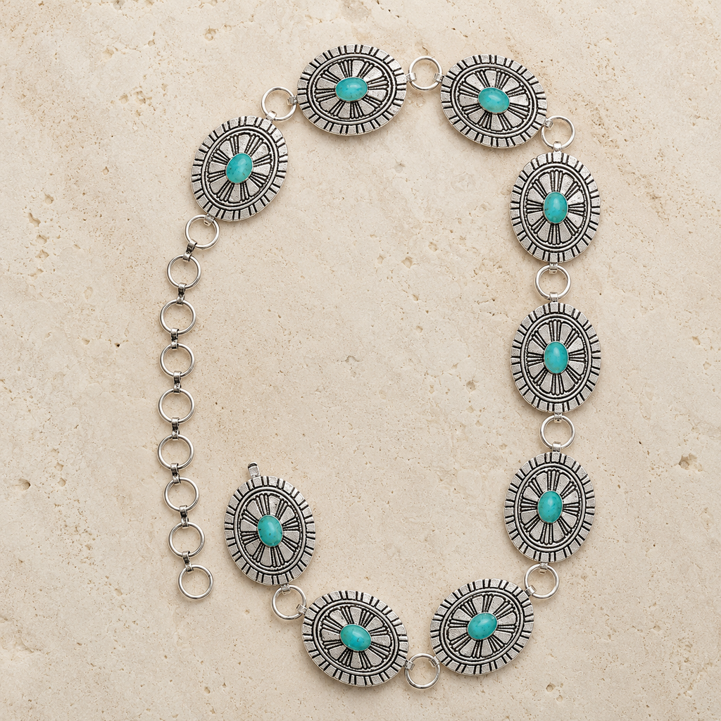 Western Gemstone Concho Flower Fashion Chain Belt