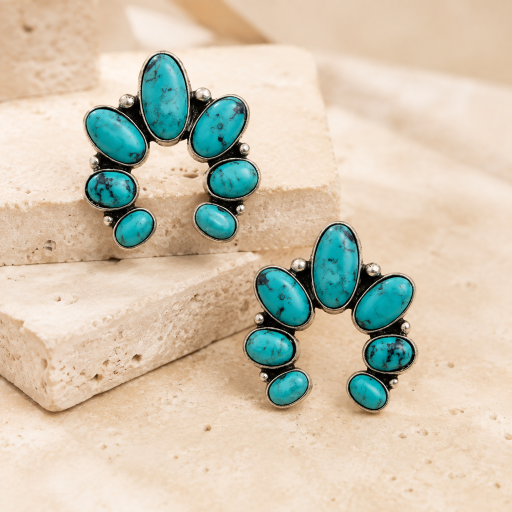 Western Gemstone Squash Blossom Stud Earring