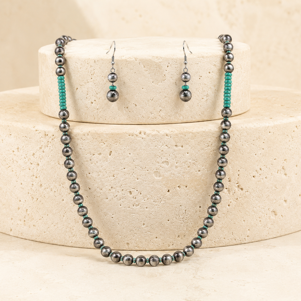 Western Knot Tq Navajo Pearl Gemstone Necklace Set