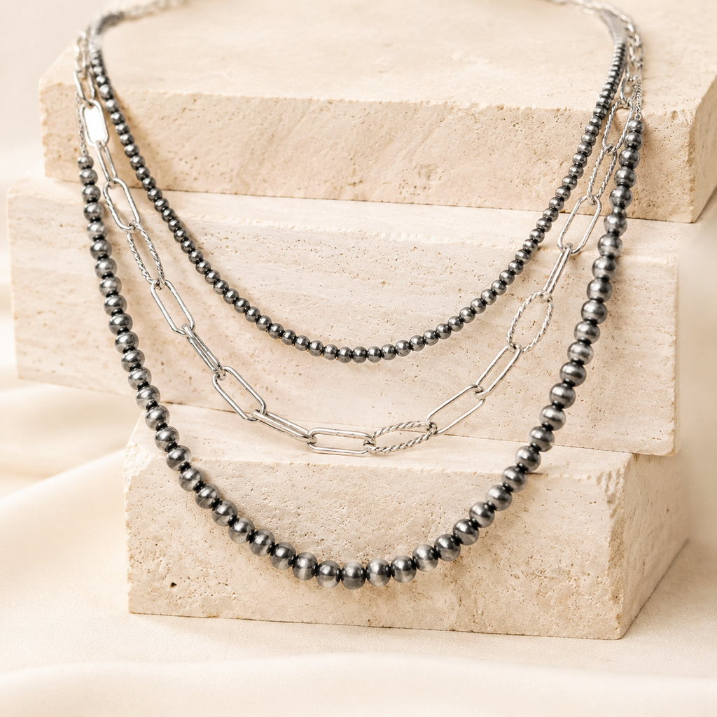 Western Navajo Pearl Clip Chain Necklace