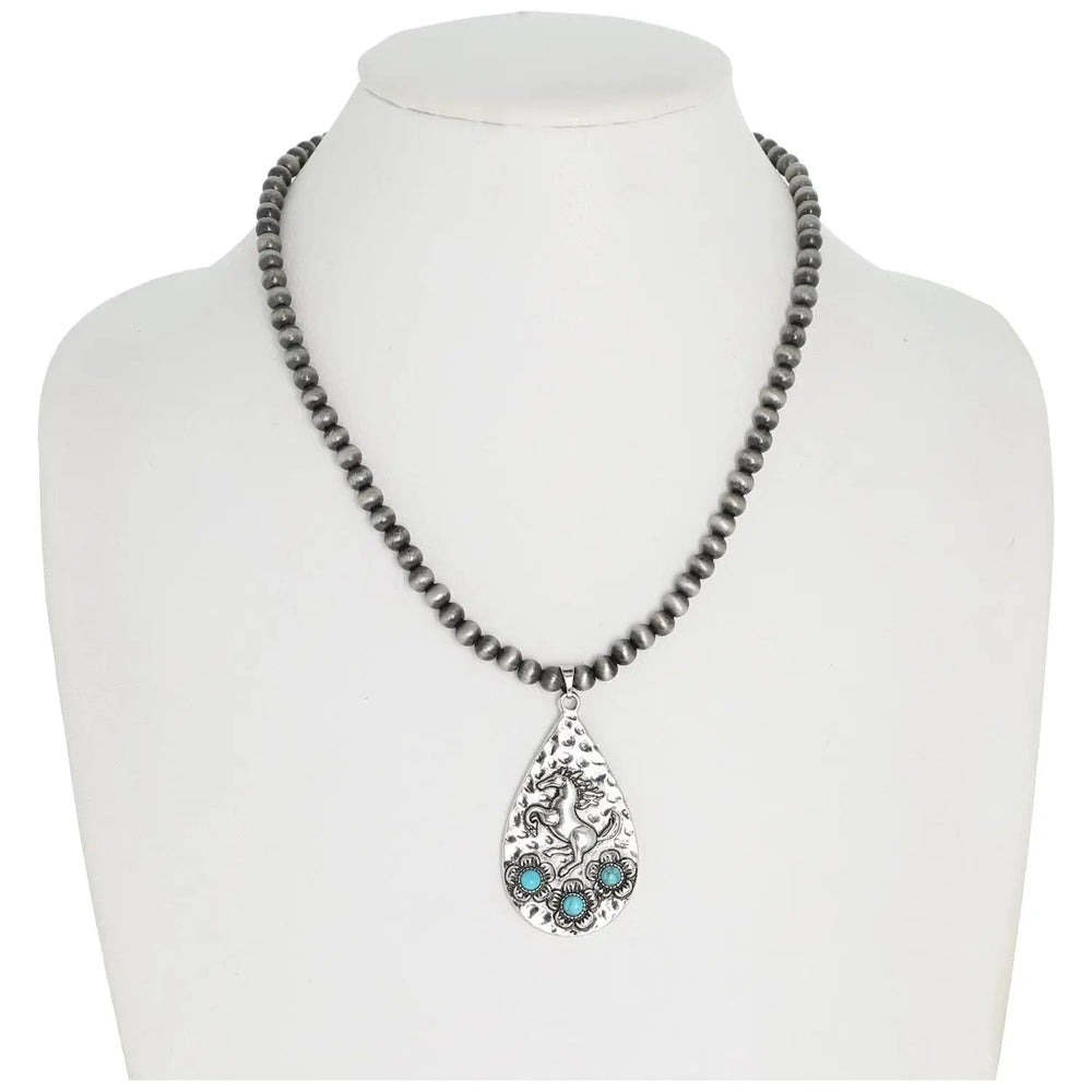 Western Navajo Pearl Equestrian Teardrop Necklace - LECCE