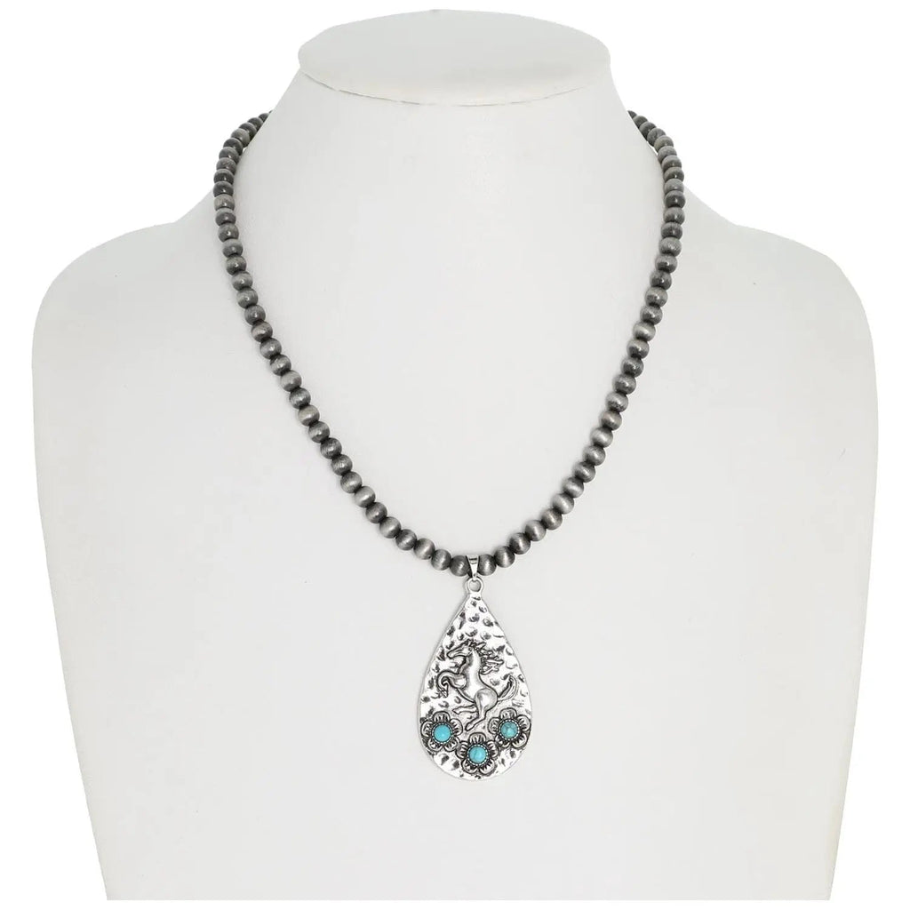 Western Navajo Pearl Equestrian Teardrop Necklace