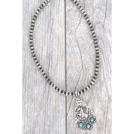 Western Navajo Pearl Equestrian Teardrop Necklace - LECCE