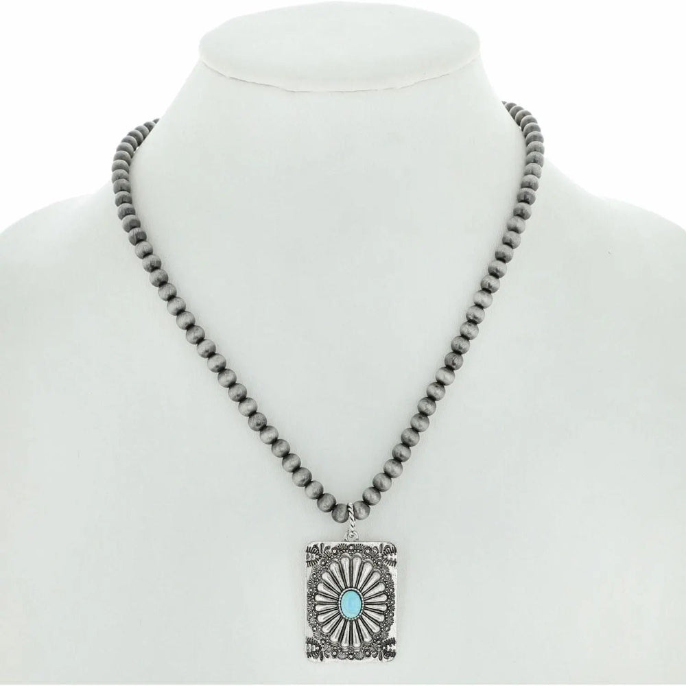 Western Navajo Pearl Necklace Stamped Pendant - LECCE