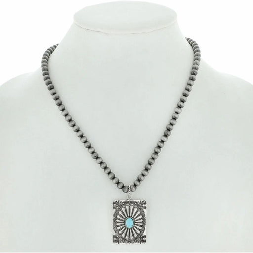 Western Navajo Pearl Necklace Stamped Pendant - LECCE