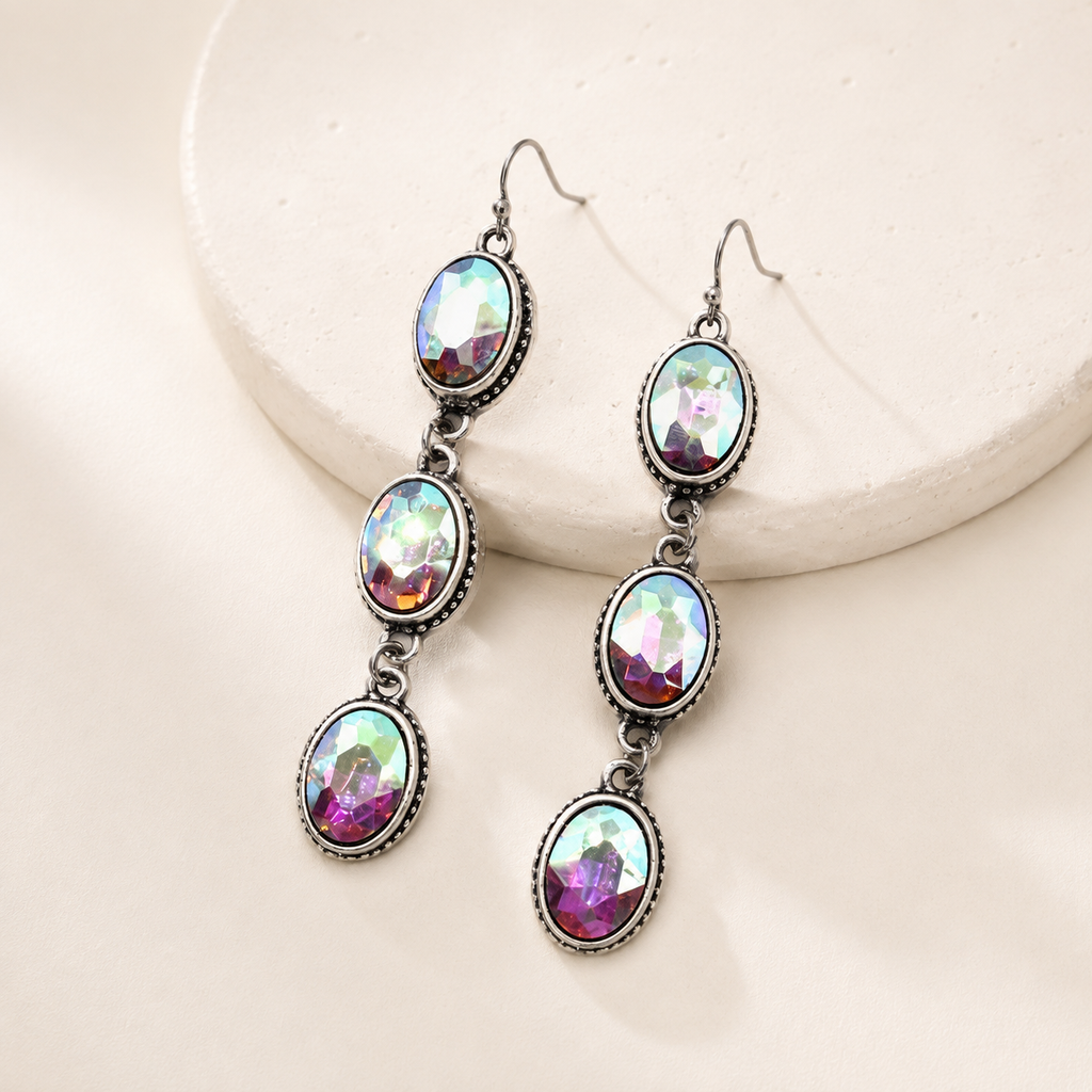 Western Oval Turquoise Stone 3 Dangle Earring