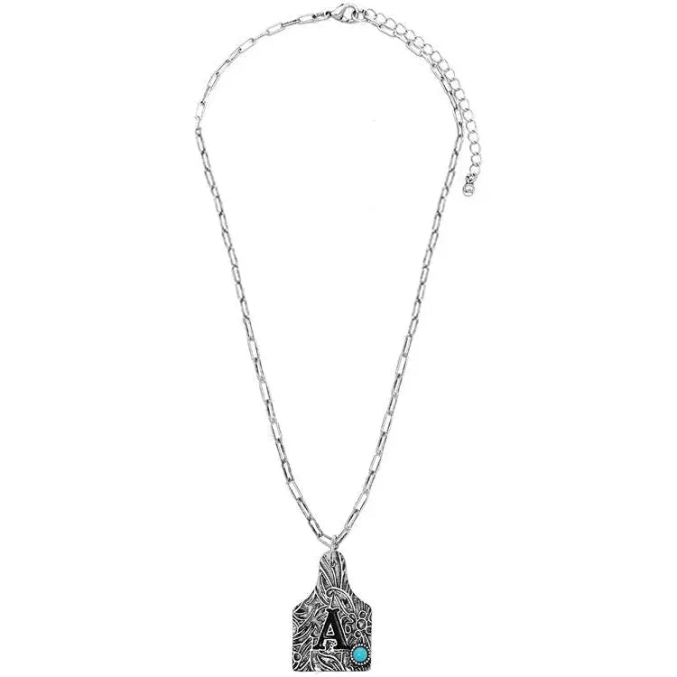 Western Paisley Gemstone Monogram Pendant Necklace - LECCE