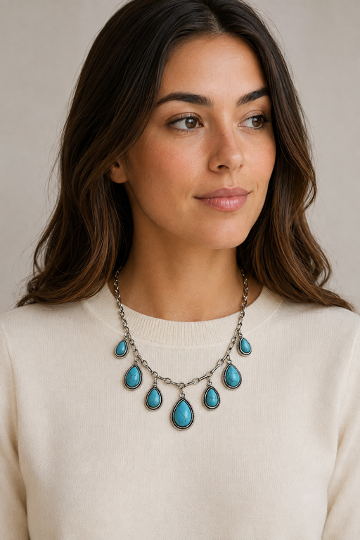 Model wearing Western Teardrop Charm Necklace