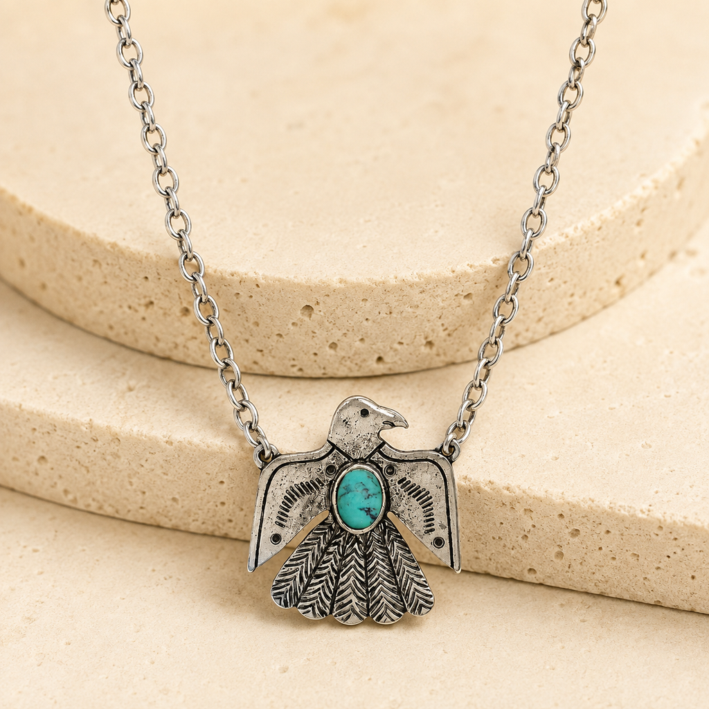 Western Textured Thunderbird Gemstone Necklace