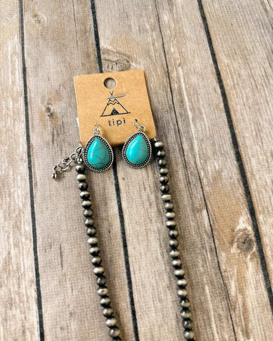 Western Thunderbird Gemstone Navajo Pearl Necklace & Earring Set - LECCE