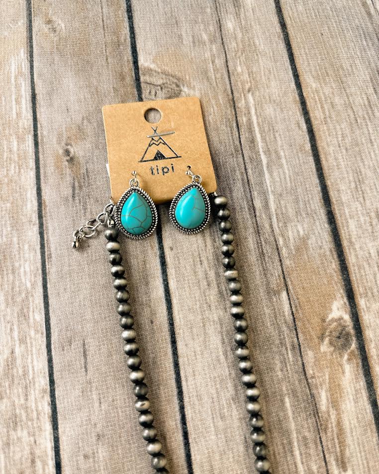 Western Thunderbird Gemstone Navajo Pearl Necklace & Earring Set - LECCE