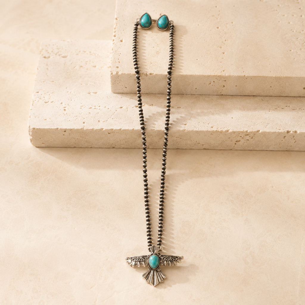 Western Thunderbird Gemstone Navajo Pearl Necklace & Earring Set
