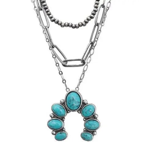 Western Tq Squash Blossom Navajo Pearl Necklace - LECCE