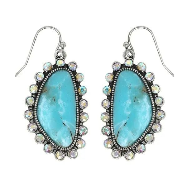Western Turquoise Ab Rhinestone Slab Earrings - LECCE