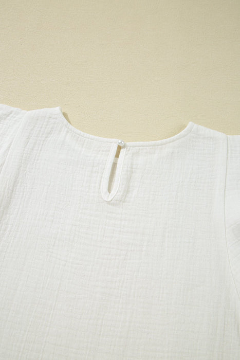 White Crinkle Ruffle Flutter Sleeve Blouse - LECCE