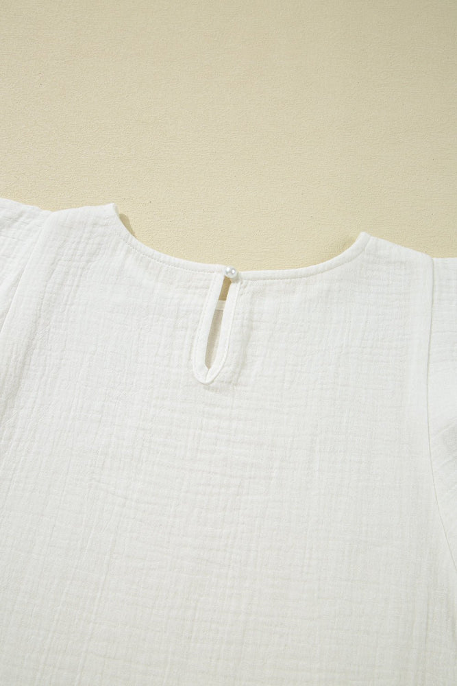 White Crinkle Ruffle Flutter Sleeve Blouse - LECCE
