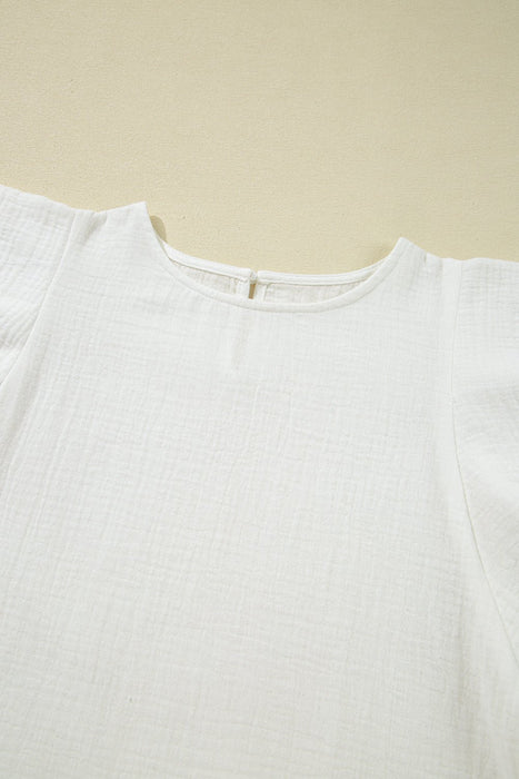 White Crinkle Ruffle Flutter Sleeve Blouse - LECCE