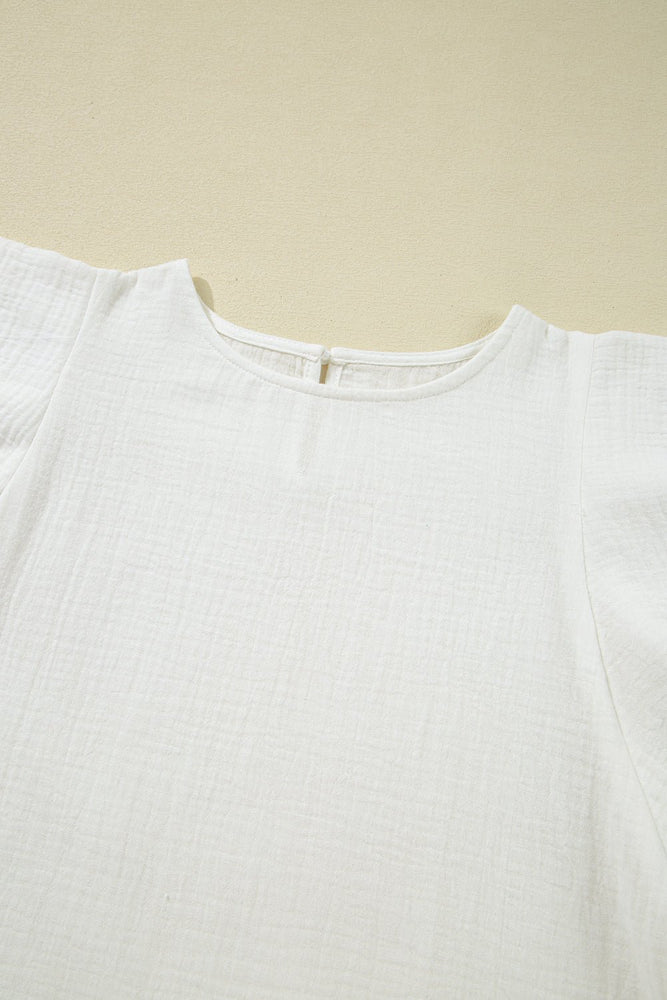 White Crinkle Ruffle Flutter Sleeve Blouse - LECCE