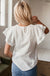 White Crinkle Ruffle Flutter Sleeve Blouse - LECCE
