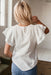 White Crinkle Ruffle Flutter Sleeve Blouse - LECCE