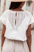 White Lace Crochet Button Back V Neck Top - LECCE