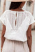 White Lace Crochet Button Back V Neck Top - LECCE