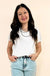 White Lace Crochet Button Back V Neck Top - LECCE