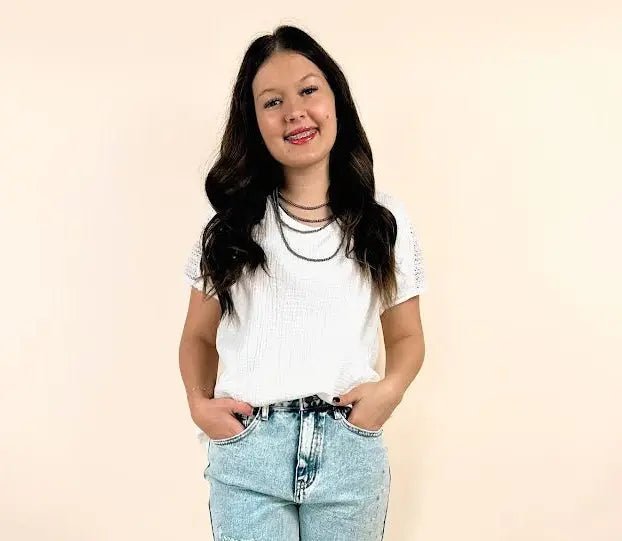 White Lace Crochet Button Back V Neck Top