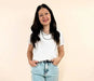 White Lace Crochet Button Back V Neck Top - LECCE