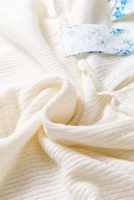 White Textured Knit Bubble Sleeve Peplum Top - LECCE