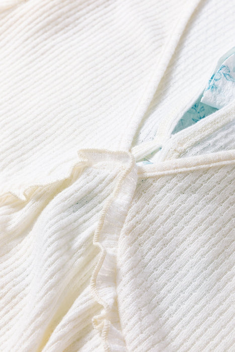 White Textured Knit Bubble Sleeve Peplum Top - LECCE