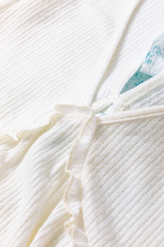 White Textured Knit Bubble Sleeve Peplum Top - LECCE