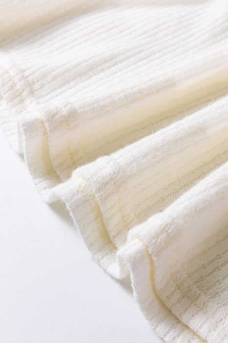White Textured Knit Bubble Sleeve Peplum Top - LECCE