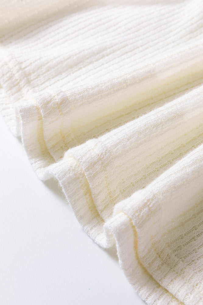 White Textured Knit Bubble Sleeve Peplum Top - LECCE