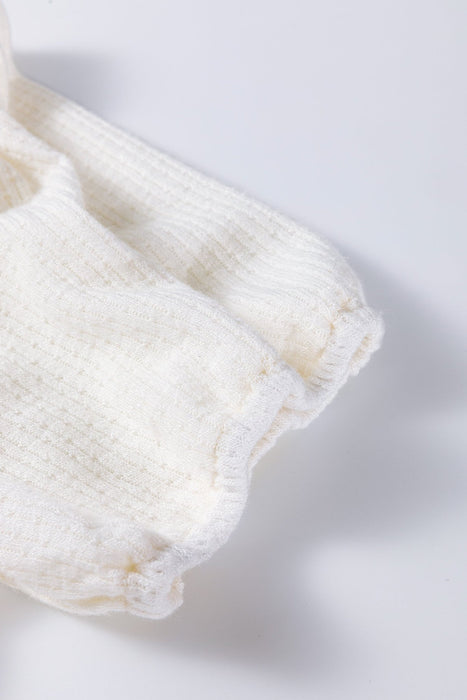 White Textured Knit Bubble Sleeve Peplum Top - LECCE