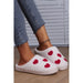 White Valentines Day Hearts Print Plush Slippers - LECCE