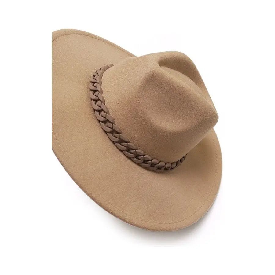 Wide Brim Fedora Hat With Matte Chain - LECCE