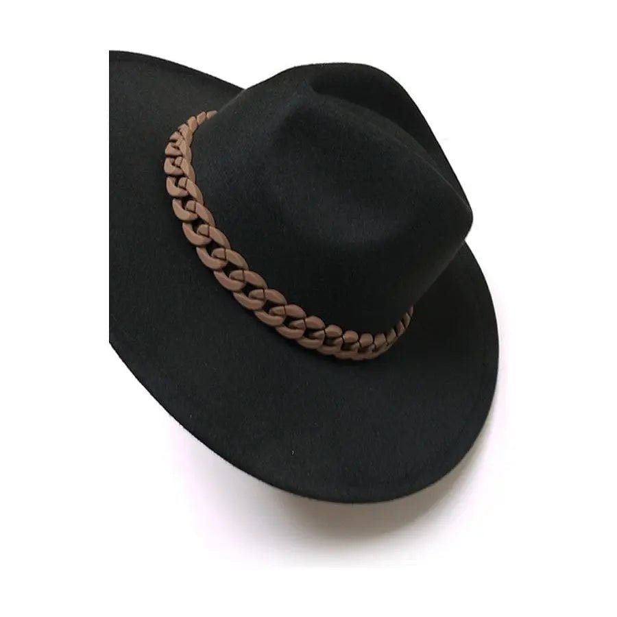 Sombrero Fedora de ala ancha con cadena mate