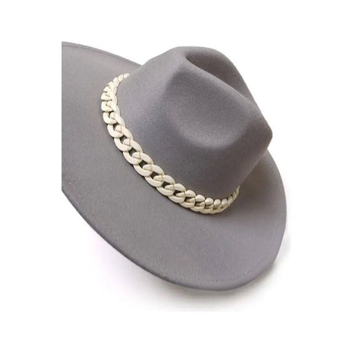Wide Brim Fedora Hat With Matte Chain - LECCE