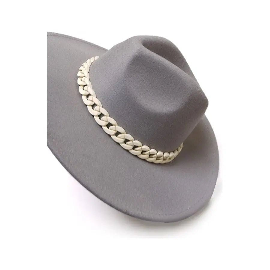 Wide Brim Fedora Hat With Matte Chain - LECCE