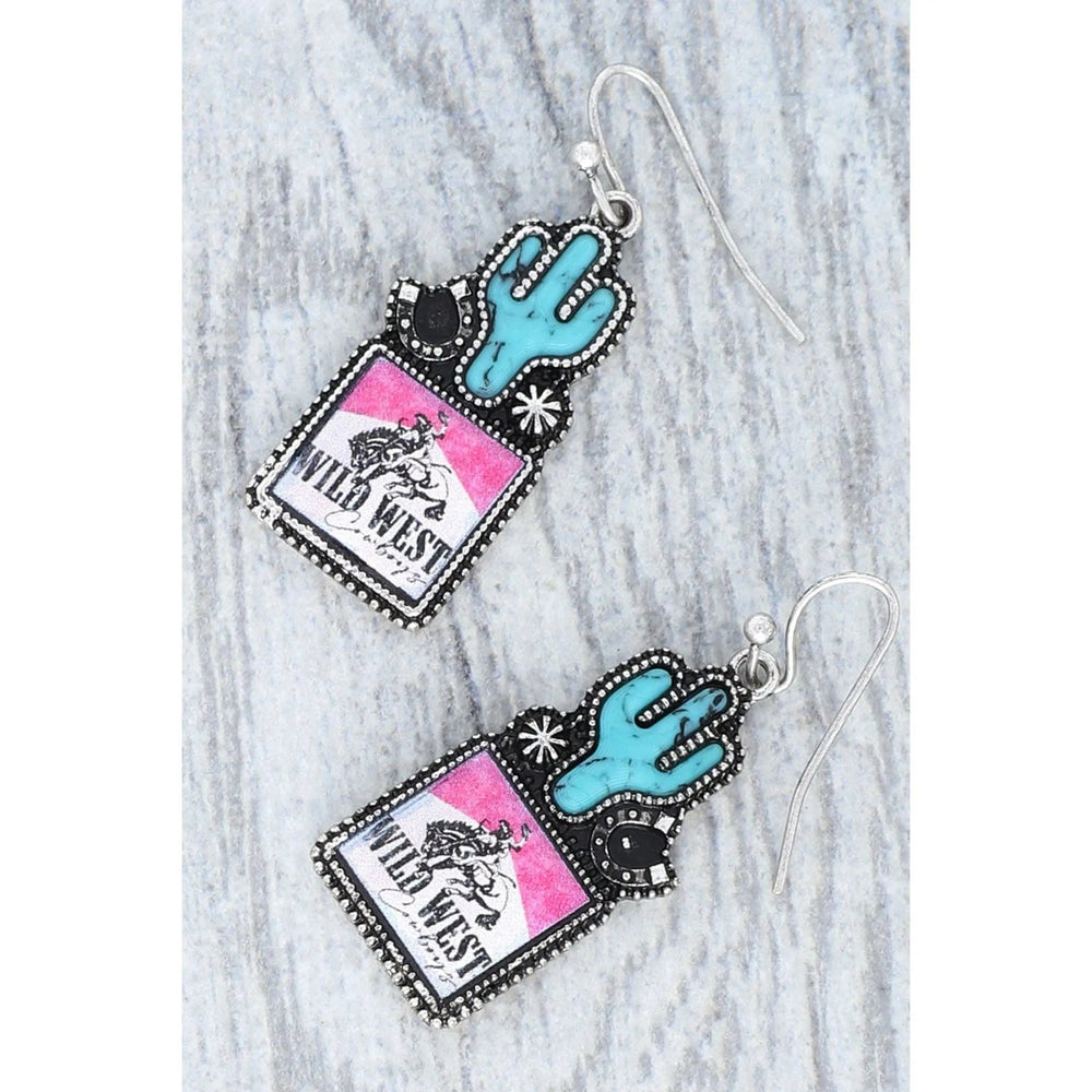 Wild West Cowboy Turquoise Enamel Coated Earrings - LECCE