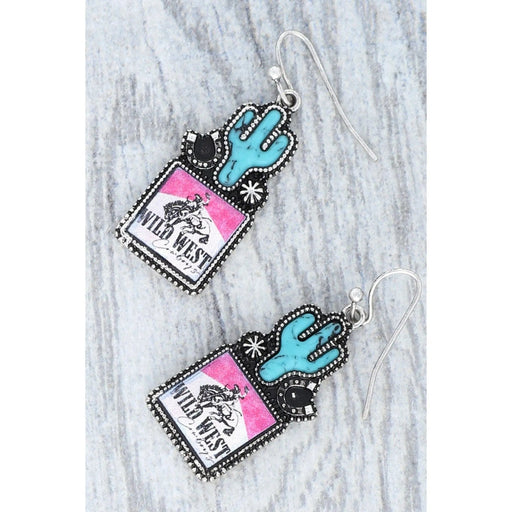 Wild West Cowboy Turquoise Enamel Coated Earrings - LECCE