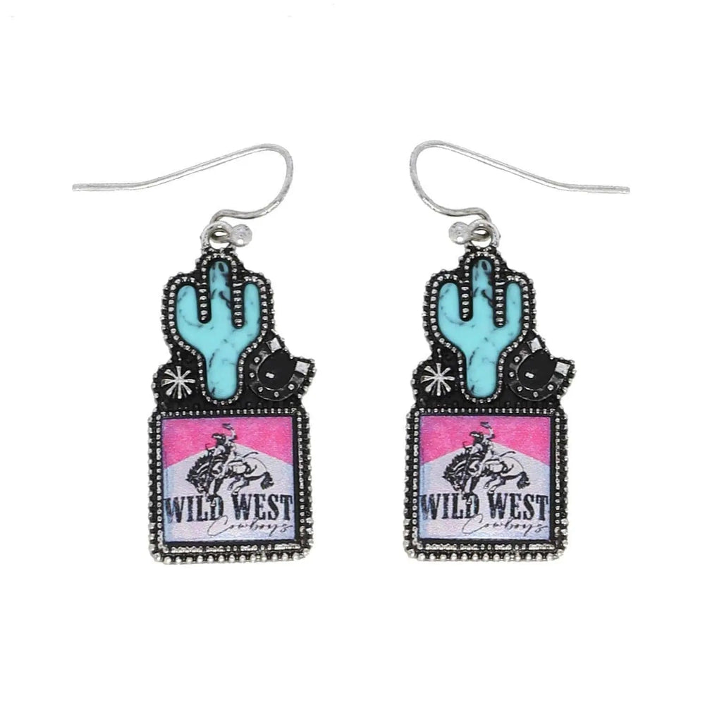 Wild West Cowboy Turquoise Enamel Coated Earrings - LECCE