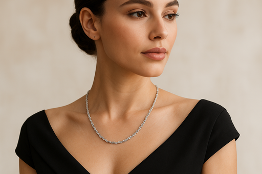 women wearing Diamond-Cut 3.0mm Rope Chain Necklace in Solid 10K White Gold 